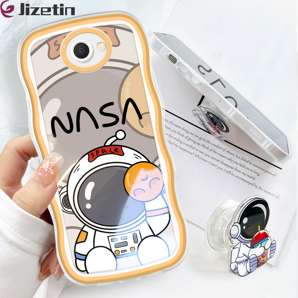 Jizetin for Samsung J7 Prime Back Cover + Free Pop Socket Astronaut Soft Wavy Shape TPU Phone Case For Girls Boys