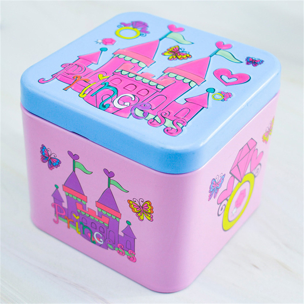 Square shape Cartoon tin box Cute Various colors Miniature design Mini storage can Small size Tin material Colorful jewelry box. 
