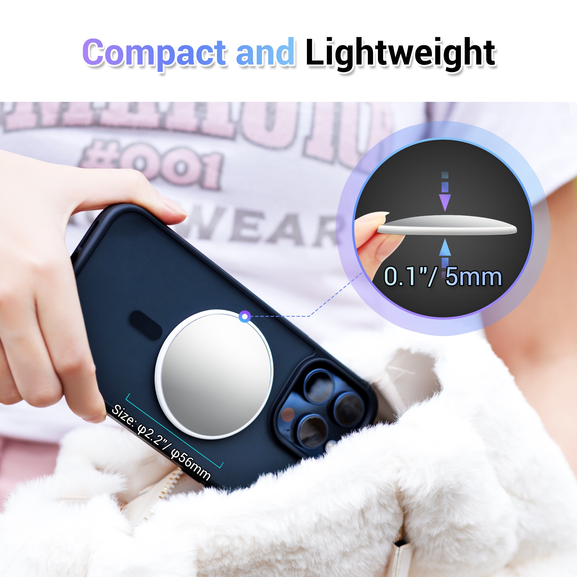 JJC Big Size Magnetic Selfie Mirror for iPhone 15 14 13 12 Pro Max Magsafe Case Phone Selfies Viewfinding -Φ2.2/56mm. 