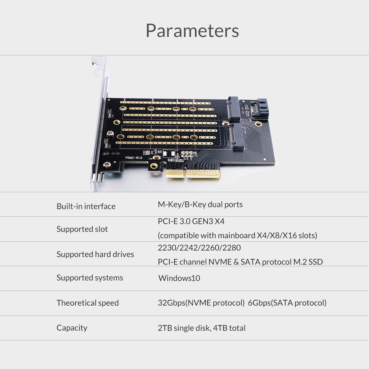 ORICO PDM2 PCI Express M.2Interface SSD M.2 NVME to PCI-E 3.0 X4 Gen3 Convert Card Support 2230-2280 Size Super Speed Card. 