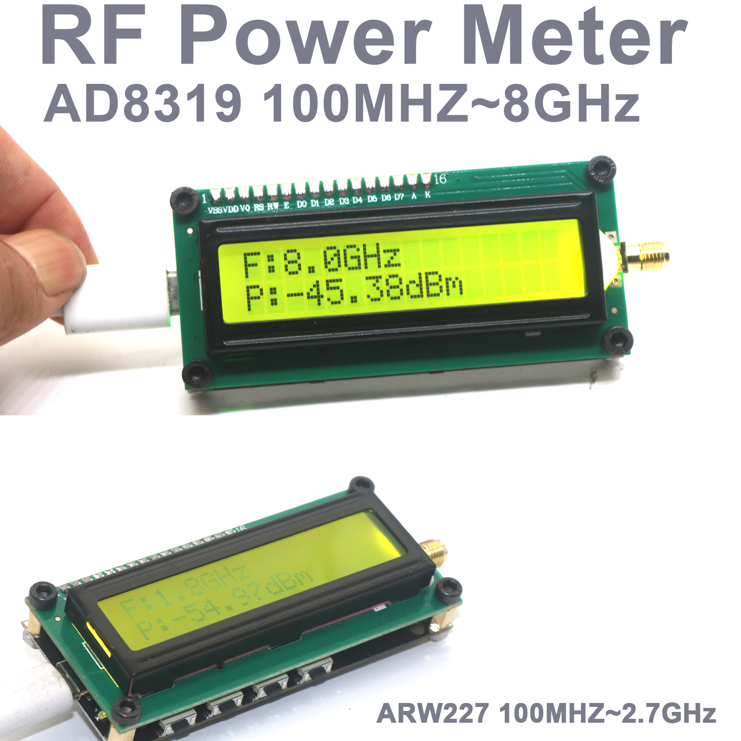 1M-8Ghz RF Power Meter AD8319 ARW227 USB Type-C 24Bit ADC RF Signal Detector Ham Radio Amplifier 433M 900M 1.5G 2.4G 5.8G TEST