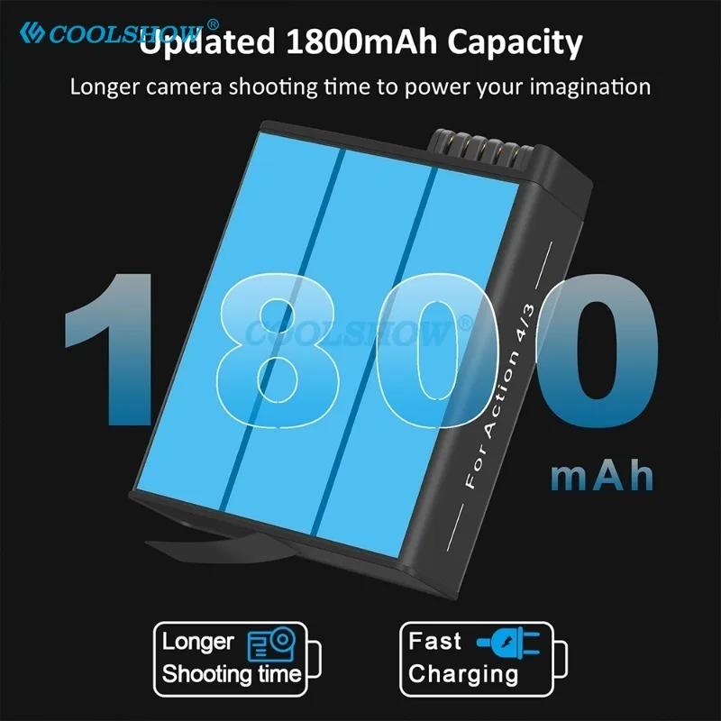 1800mah Battery For Osmo Action 4 / 3 Battery Charger Sports Camera Accessories For DJI OSMO Action 3 4 Batteries Box. 