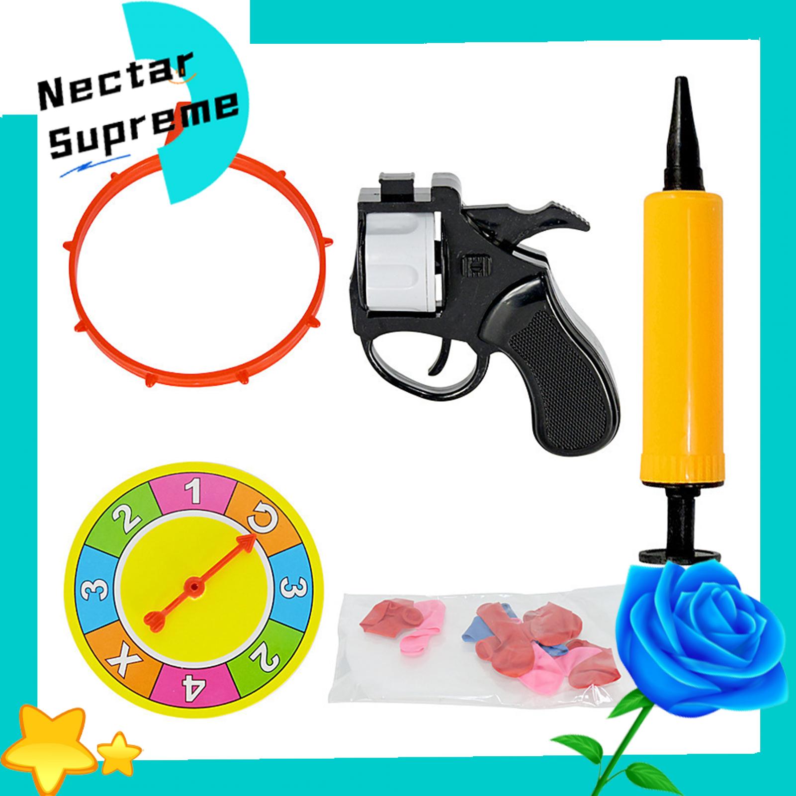 Revolver Toy Set Russian Roulette Revolver Toy with 10 Balloons Fun Party Game for Bar Interactive Pranks Desktop Lucky Turntable Wheel Shooter Russian Roulette Game