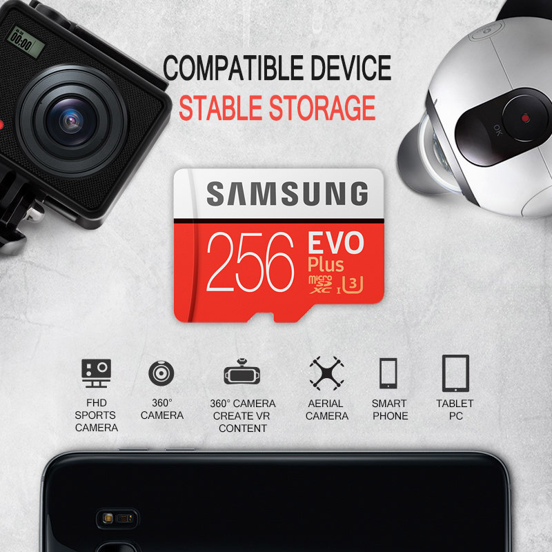 Original SAMSUNG EVO Plus Memory Card 64GB U3 EVO + 128GB 256GB Class10 Micro SD Card 32GB 16GB microSD UHS-I U1 TF Card. 