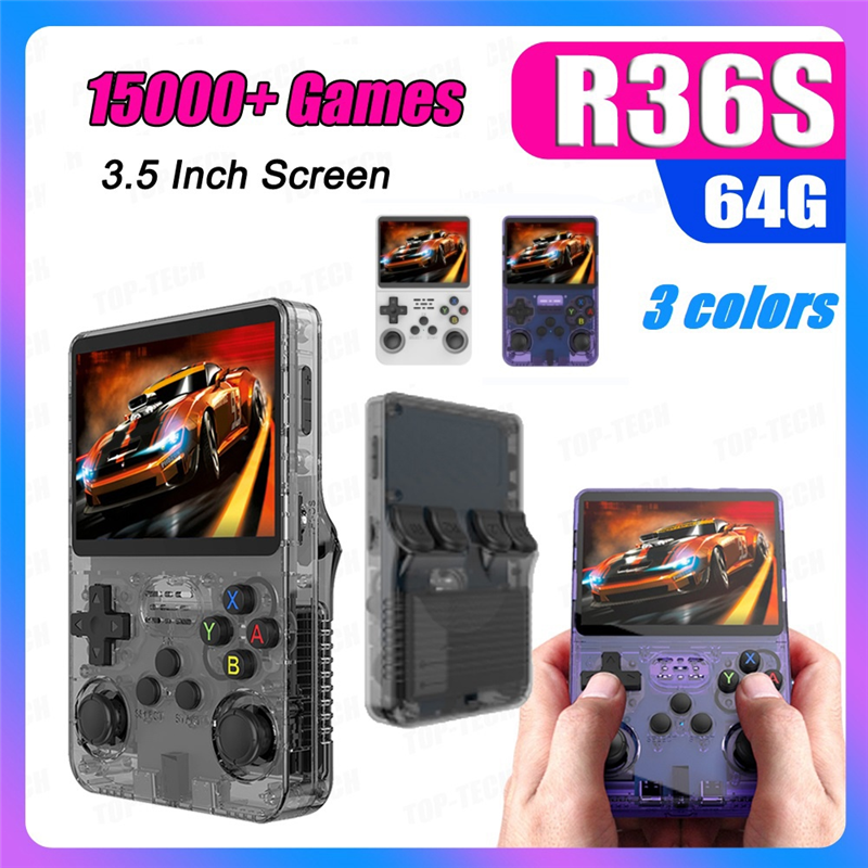 R36S Retro Game Console 64GB 15000+ Games Linux System 3.5 Inch IPS Screen Portable Pocket Game Player for Kids B Easy to Use. 
