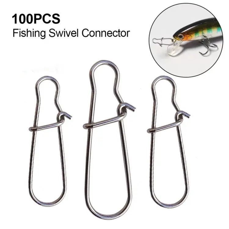 100pcs Stainless Steel Fishing Connector Fast Clip Lock Snap Swivel Solid  Rings Safety Snaps Fishing Hook Tool Snap
