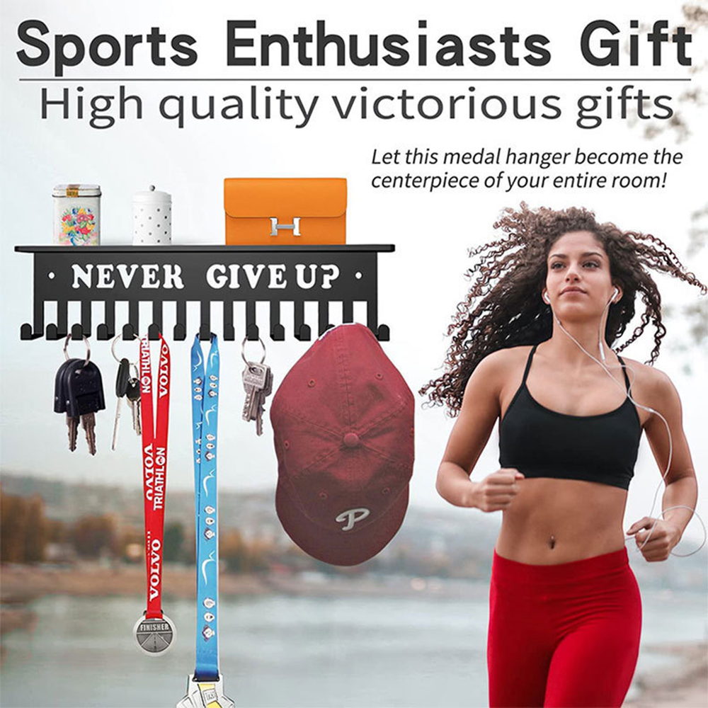 Wall-mounted Medal hanger display Space-saving Customizable Trophy shelf Stainless steel Rust-proof Sports medal display rack. 