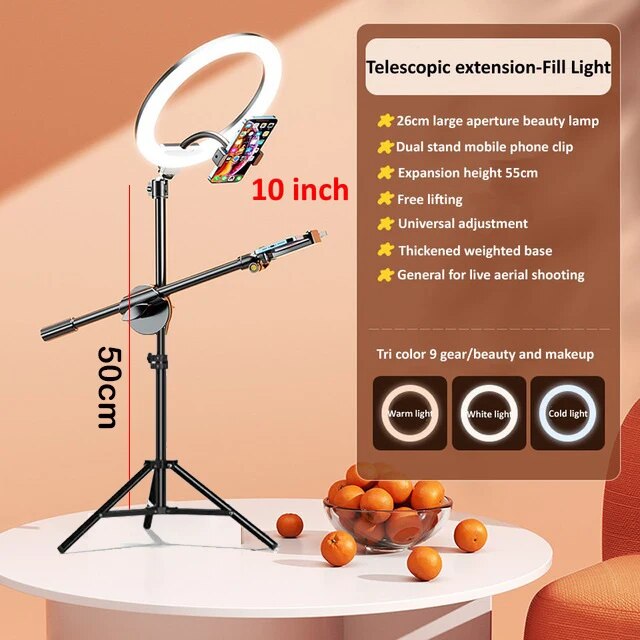 Desktop Overhead Tripod 26CM 16CM Ring Light Table Tabletop With Phone Holder Boom Arm For Live Youtube Streaming Video. 