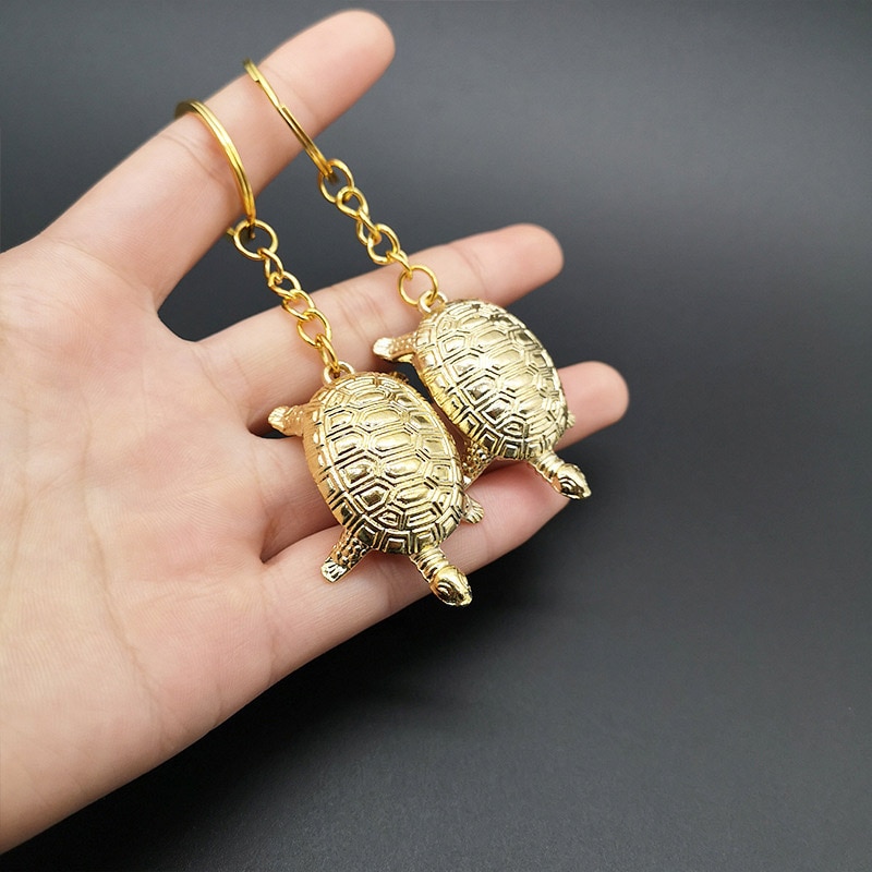 Lucky Small Golden Turtle Key Chain Golden Tortoise Key Rings Car Keychain Bag Pendant H9. 