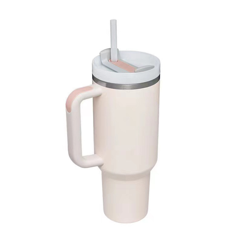 40oz Thermal Coffee Cup with Handle Straw Lid Portable Car Stainless Steel Insulation Water Bottle Large Capacity Travel Mug. 