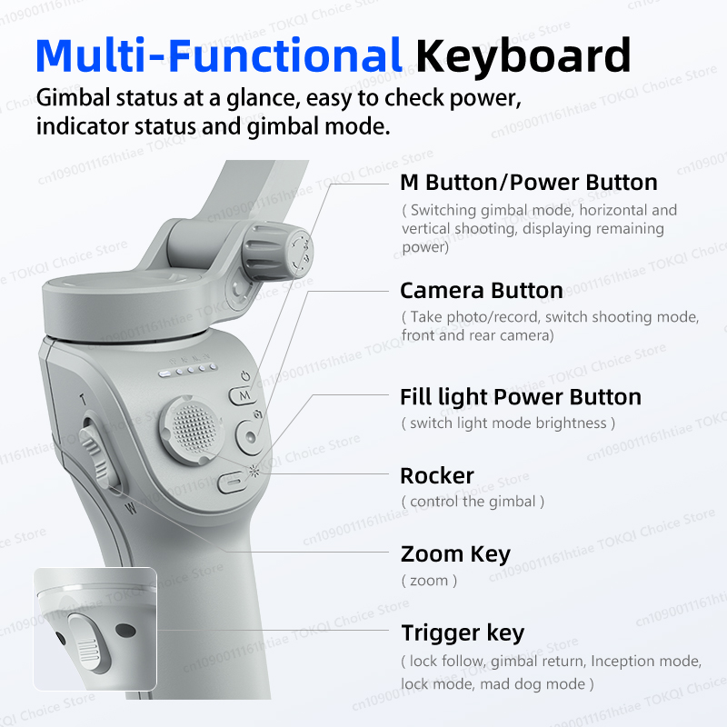 TOKQI M01 3-Axis Anti-Shake Handheld Gimbal Phone Stabilizer Foldable Holder Selfie Tripod with Fill Light for iPhone Smartphone. 