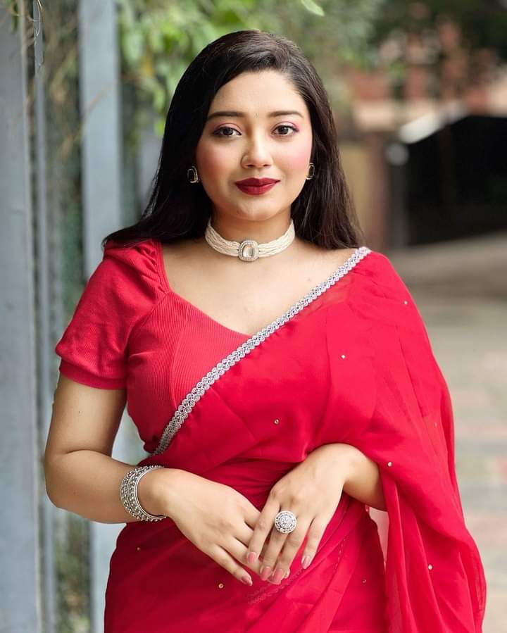 Lace and stone work Saree New Collection Red Color Fashionable Stylish and Comfortable Georgette lace Saree For Women