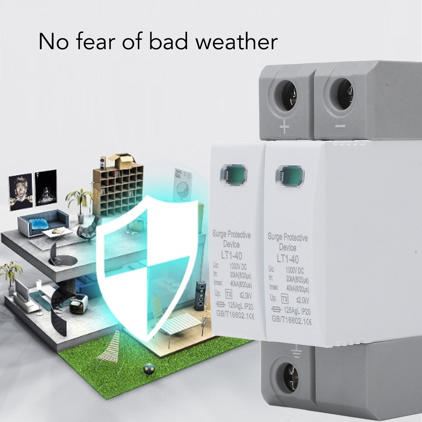 DC Power Surge Protector, Quick Response Surge Protector Fireproof Flame Retardant Easy To Install for Home. 
