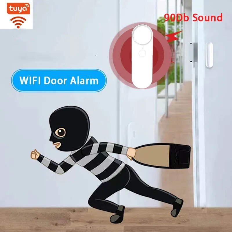 Buili in Siren WiFi Window Sensor Door Open/Closed Detector Tuya App SMS Notification Alert Smart Home Security Protection Alarm. 