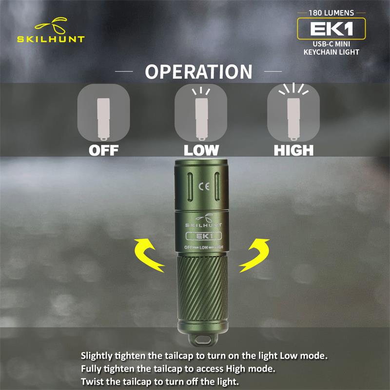 SKILHUNT EK1 180 Lumens EDC Mini Tiny Keychain USB-C Rechargeable LED Flashlight Poket Torch Outdoor Daily Camping Hiking Riding. 