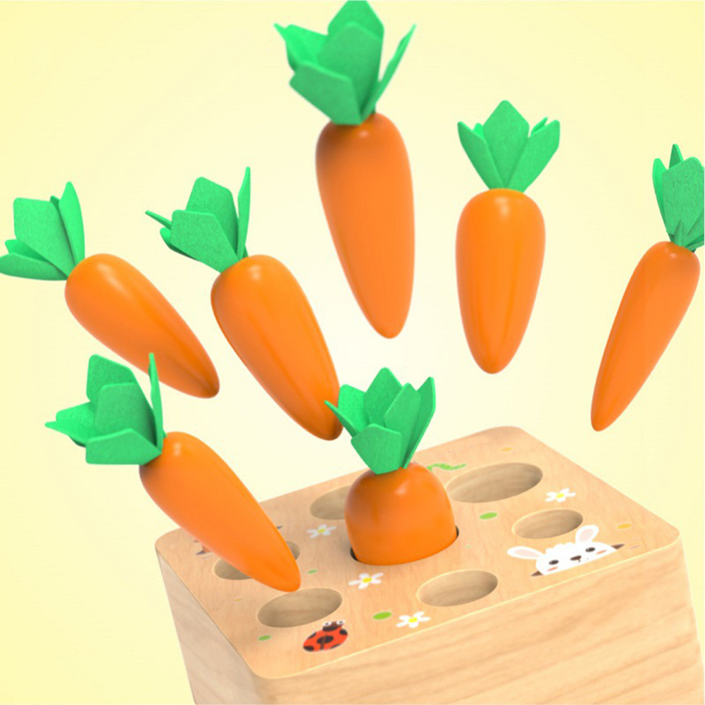 Greenhome Early Education Wooden Block Pulling Carrot Game Kids Children Interactive Toy. 