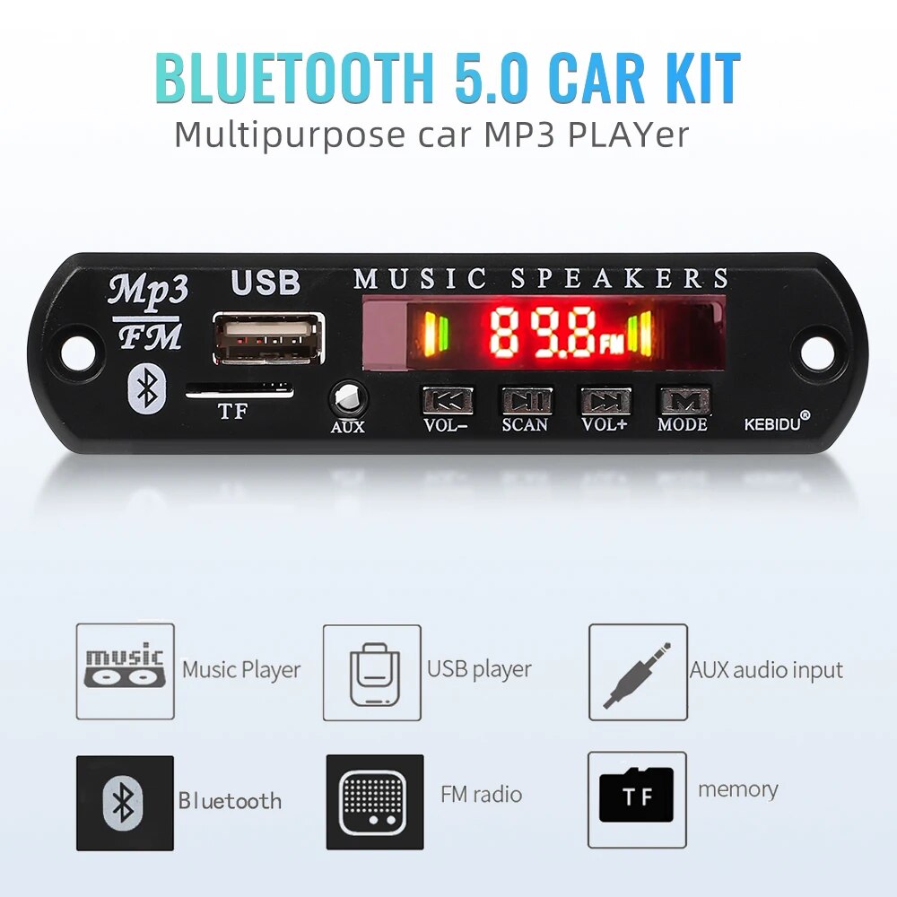 50W 25W Amplifier Bluetooth 5.0 DIY MP3 WAV Decoder Board DC 9V 12V 18V Wireless Car USB MP3 Player TF Card Slot USB FM with Mic. 