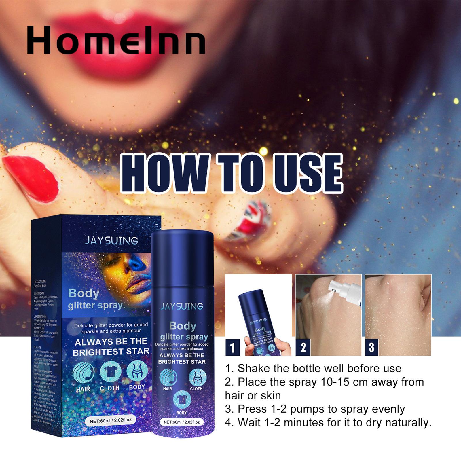 Glitter Spray for Body Sparkling 60ml Glitter Spray for Face Hair Collarbone Party Enhancer with High-gloss Shine Flashy Sequins Spray Southeast Asian Buyers' Favorite Sparkly Body Mist. 
