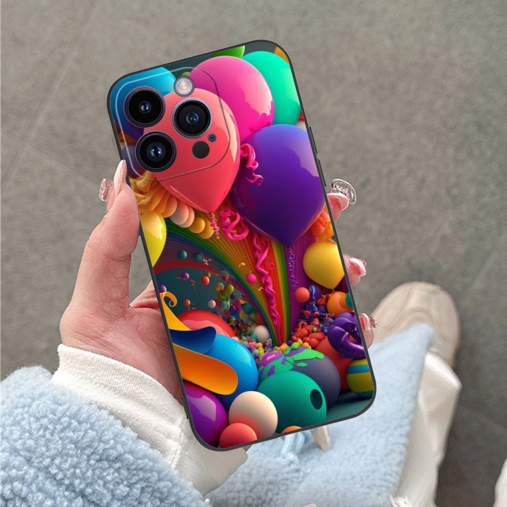 3D Balloon Mobile Cell Phone Case for iPhone 15 14 13 12 11 X XR XS 8 7 Pro Max Plus Mini Black Soft Phone Cover Funda. 