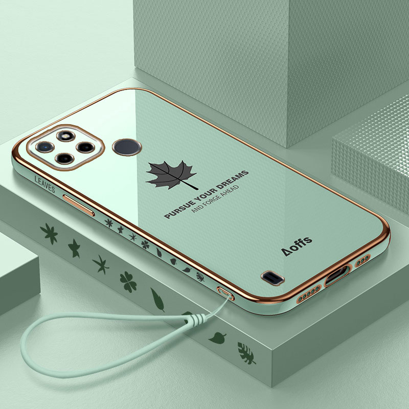 Luxury Plating Maple Leaves Lanyard Phone Case For Realme C25S Cover Case for Realme C25 C 25 Case Realme C 25S Shockproof Coque. 