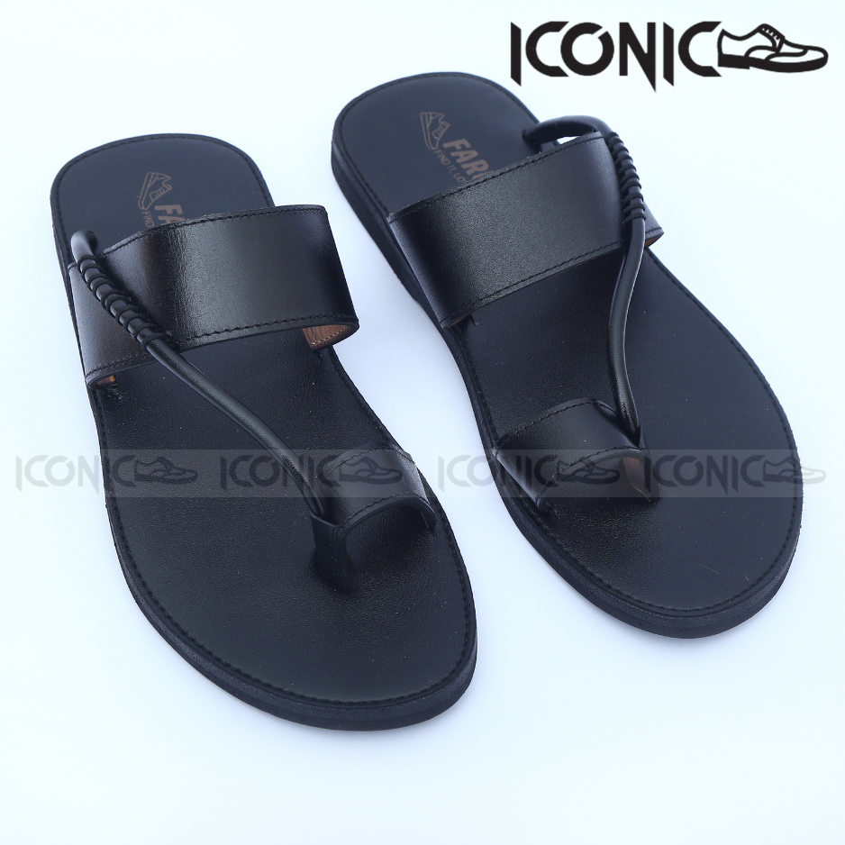 Iconic Shoes MenS Black Leather Sandal. 