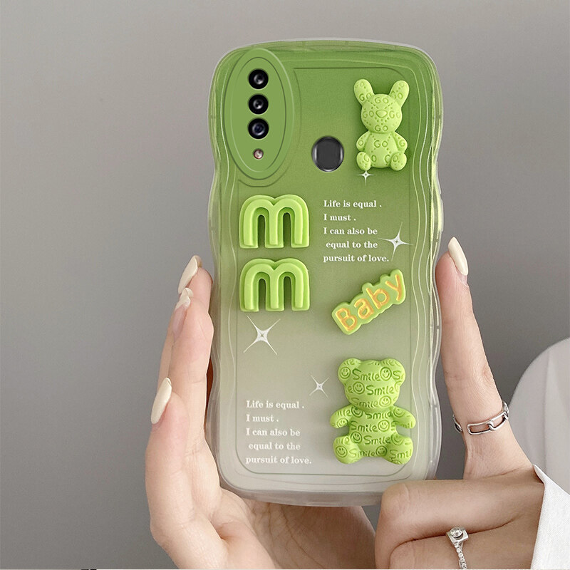 AnDyH Phone case For Samsung Galaxy A20S Case 3D Letters Bear Cute Cartoon Design Camera Protection Premium Gradient Soft Silicone Shockproof Casing Protective Back Cover Couple Cases. 