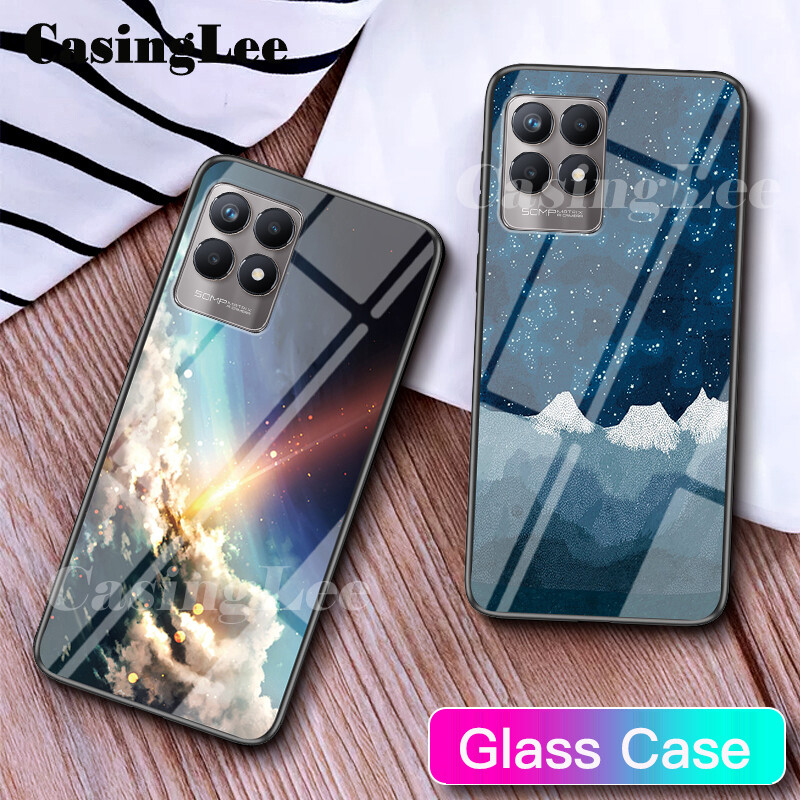 Casinglee For Realme Narzo 50 Case Couple Starry Moon Glass Protector Meteor Start Back cover for Realme Narzo 50 Phone cases Cover For girls and Boys