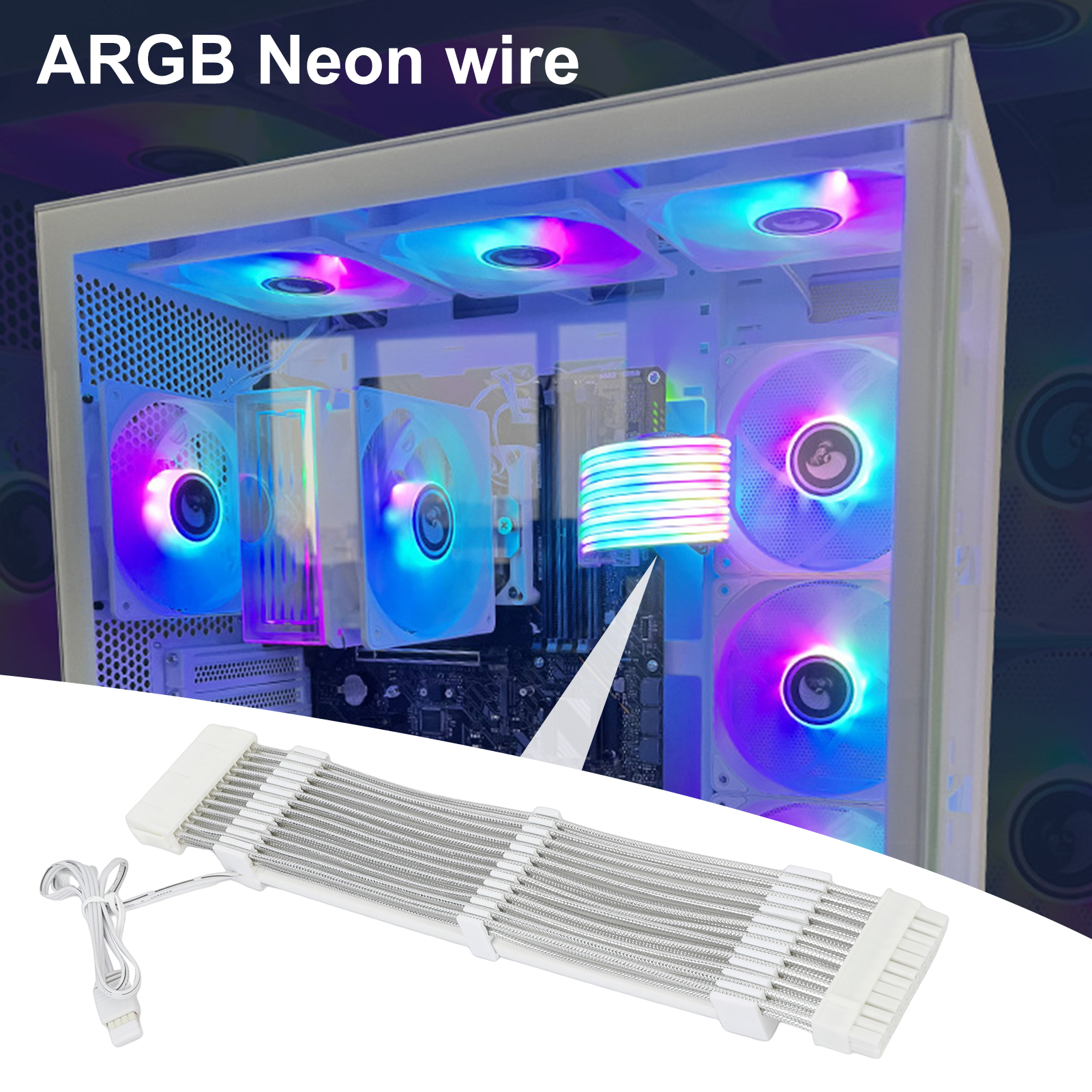 Argb Neon Color Line Vibrant Argb Neon Pc Case with Rgb Cable wer Supply Perfect for Soutast Asian Gamers -plated rt Cable. 