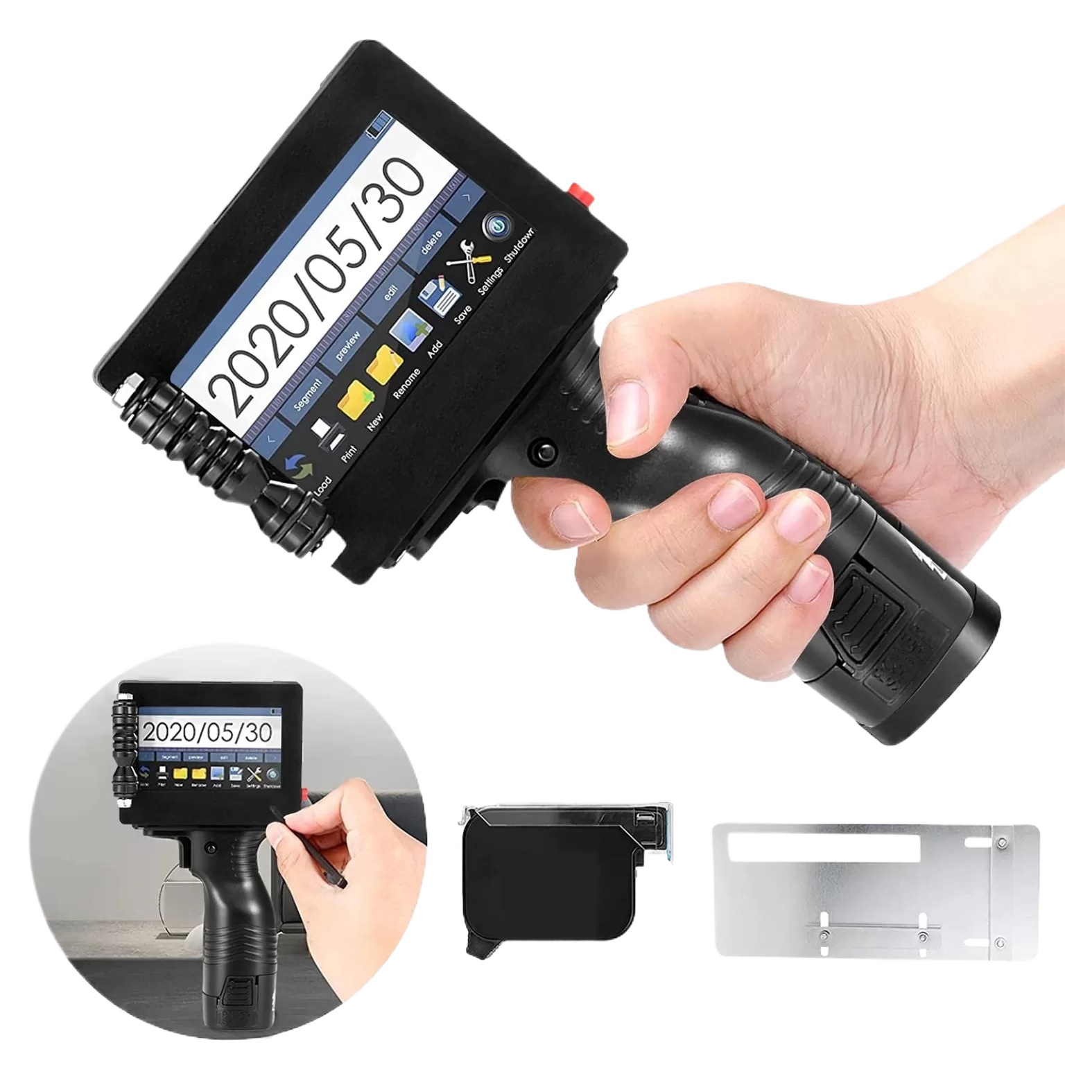 Handheld Inkjet Printer with Fast-Drying Ink Cartridge 4.3 Inch LED Touch Screen 2-12.7mm printing Text | QRCode | Barcode | Batch Number | Label | Image | Date Printer for Any Surface