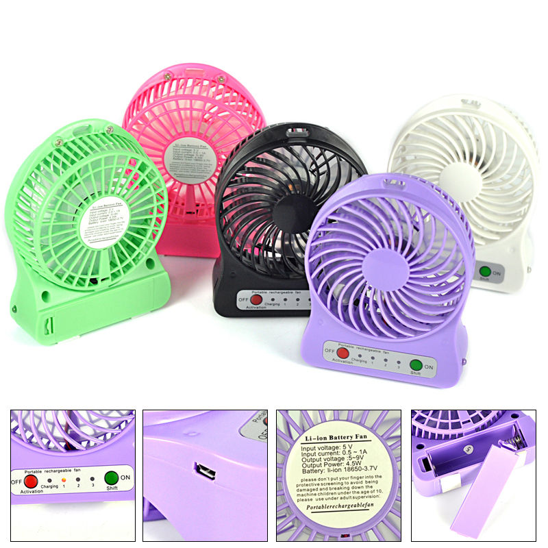 2018 LED Mini USB Portable rechargeable fan 18650 li ion Rechargeable Battery Outdoor Camping office USB Cooler fans