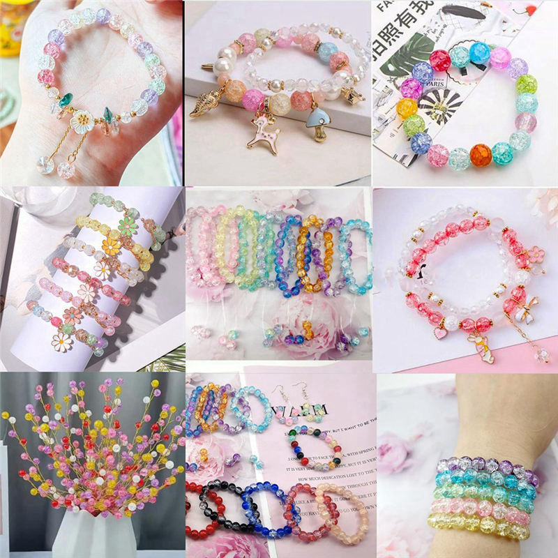 480Pcs Crackle Glass Beads 8mm Crystal Beads Bracelet Beads Glass Round Beads Gemstone Ball Beads
