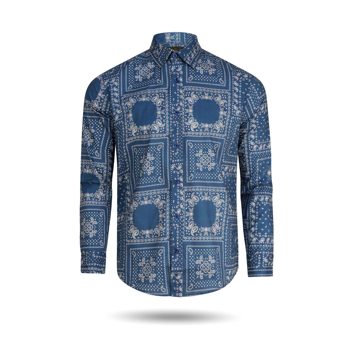 Blue Denim Print Casual Shirt Full Sleeve