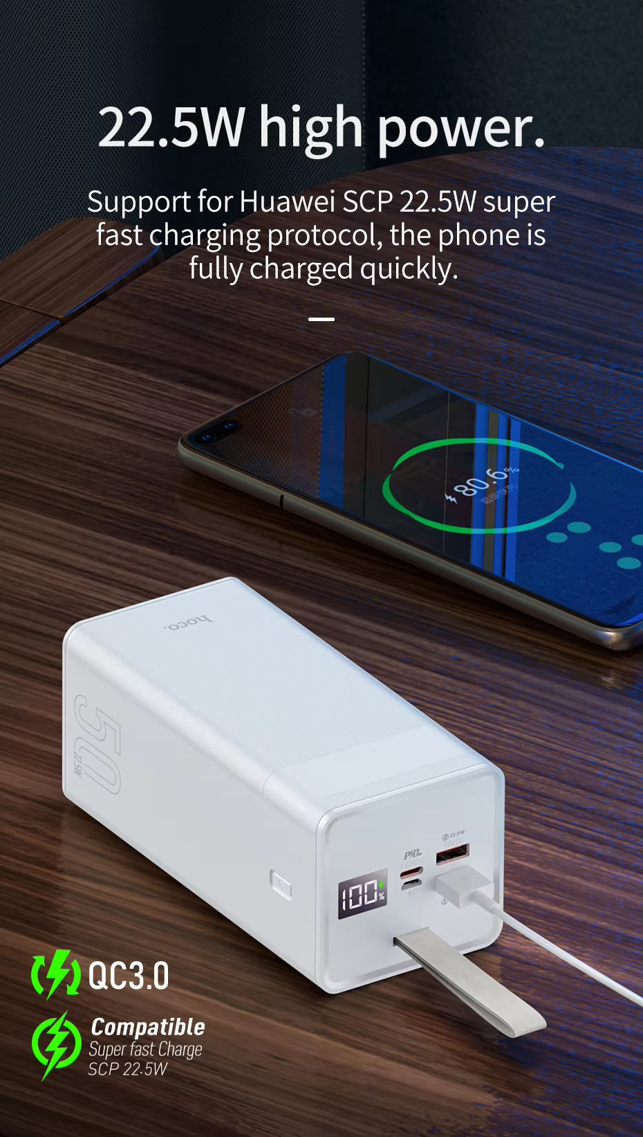 HOCO J86A 50000mAh Portable Cell Phone Battery 22.5W Fast Charging Power Bank. 