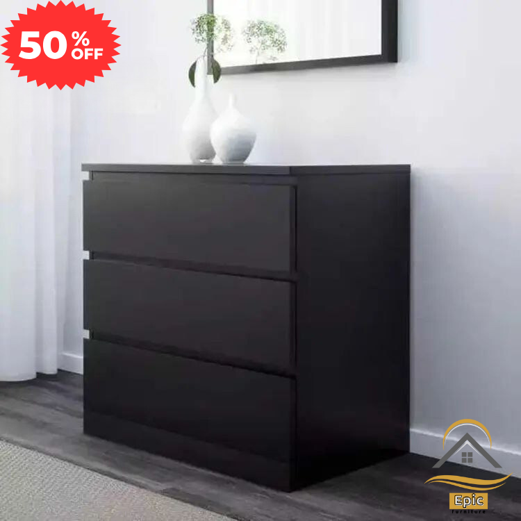 3 Tier Chest of Drawers for Home/Office | Multipurpose Storage Cabinet Wardrobe for Home or Office | 3 Drawer Filing Cabinet (Black) - Epic Furniture