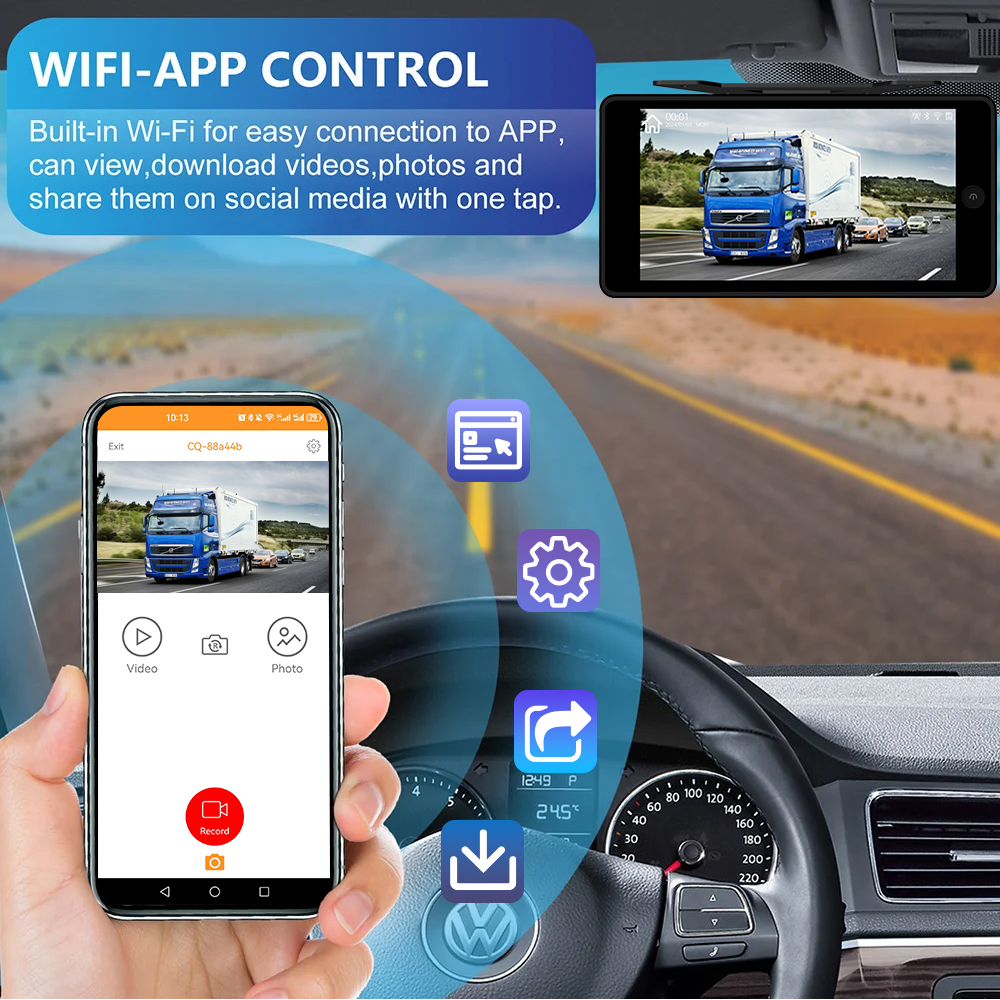 4CH 10.1 Inch CarPlay Android Auto Vehicle DVR System 1080P Camera BSD Alarm Wifi App Control Parking Monitor For Truck Bus RV. 