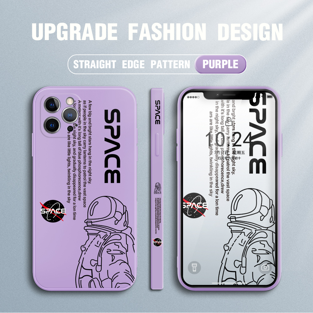 Jizetin for iPhone 12 Pro Max Case NASA Astronaut Design Side Design Phone Case Square Edge Pattern Liquid Silicone Cases Full Cover Camera Shockproof Protective Case. 