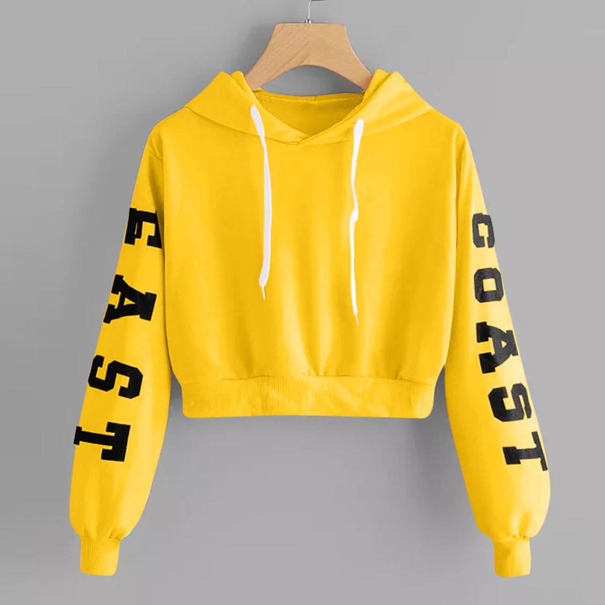 Womens Letters Crop Hoodie Sweatshirt Pullover Tops Teenager Girls