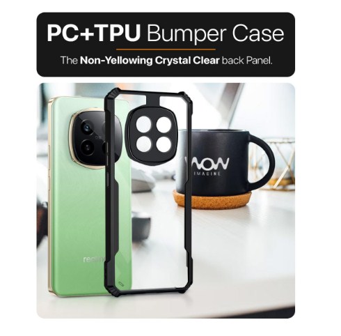 SPAZY CASE® 𝐑𝐞𝐚𝐥𝐦𝐞 𝐏𝟐 𝐏𝐫𝐨 𝟓𝐆 Back Cover | Transparent Crystal Clear Hard PC Back Case with TPU Bumper, Drop Protection Case Cover for Realme P2 Pro 5G RealmeP2Pro5g. 