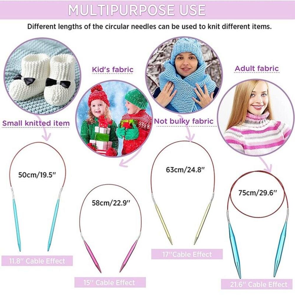 13 Sizes Aluminum Circular Knitting Needles Set Interchangeable Crochet Hooks. 