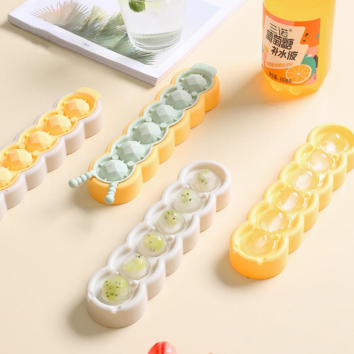 Cute Caterpillar Shape 6 Grid Ice Ball Molds Silicone Ice Cube Tray With Lid Ice Maker Home Bars Party Supplies
