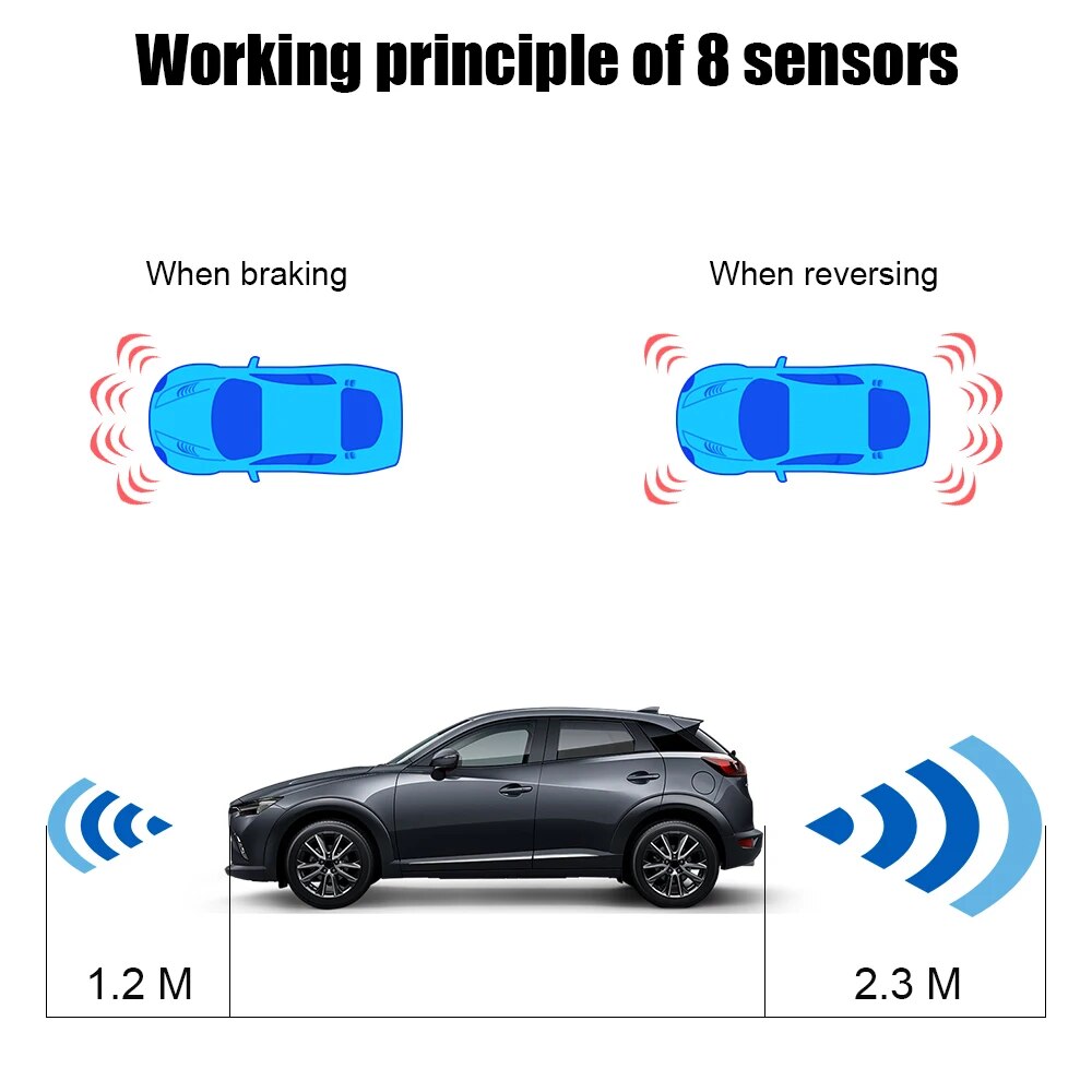 8 sensors Grey-12V PDC Car Parking Sensors 8pcs Set Parktronic Distance Control Buzzer Alarm System LED Display Reversing Auto Radar Monitor. 