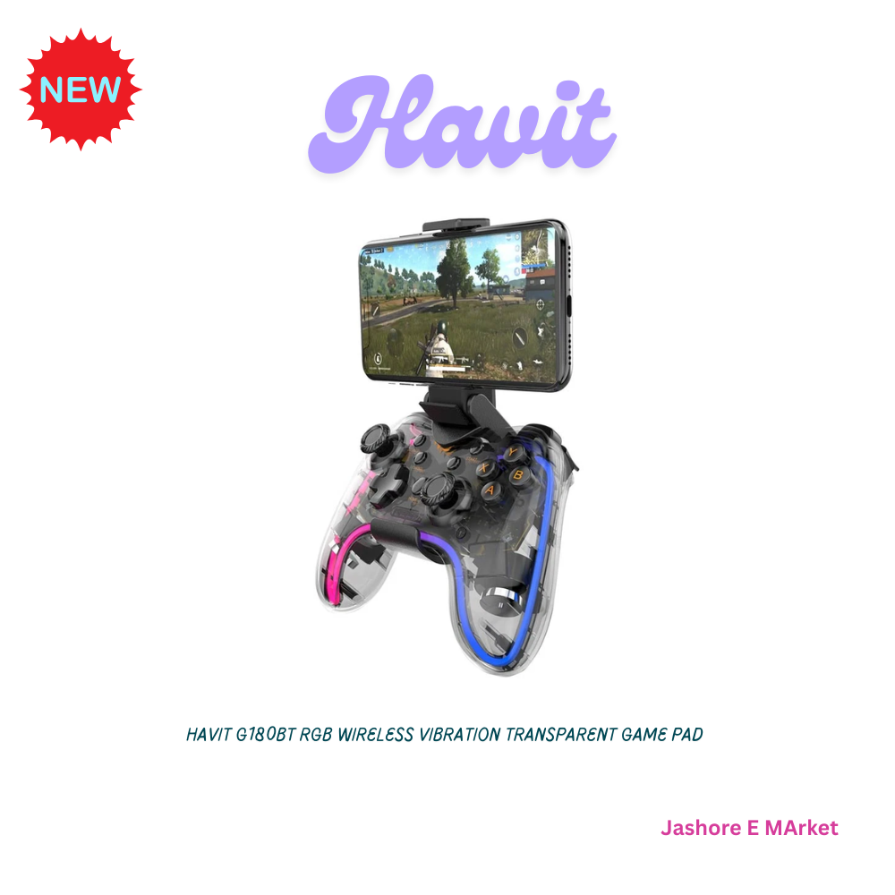 Havit G180BT RGB Wireless Vibration Transparent Game Pad. 
