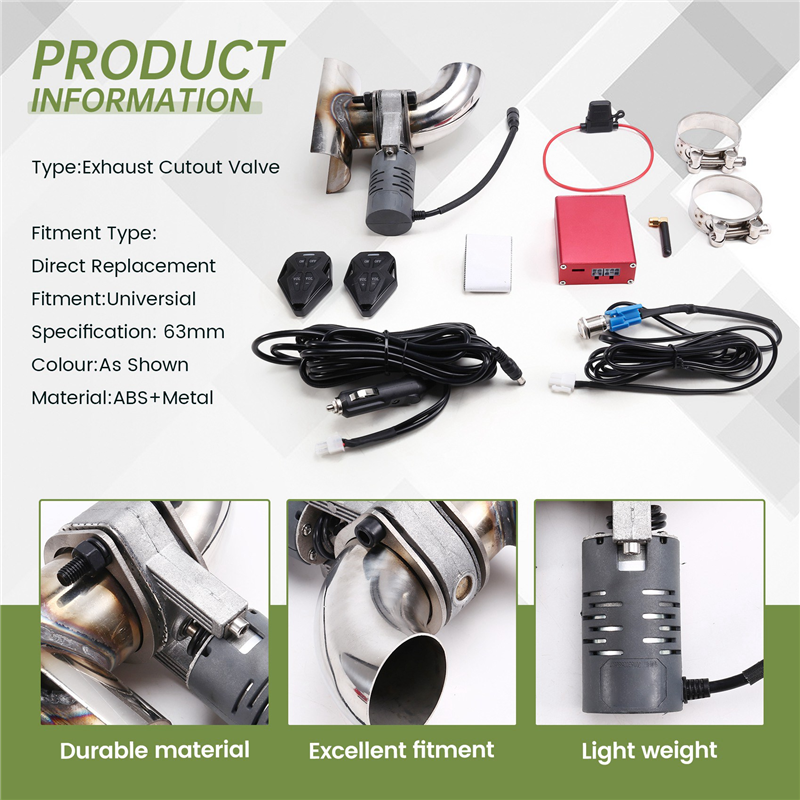 63mm Car Exhaust Sound Valve System Clamp Pipe Connect Remote Controller Switch Button Adjustable Modification Kit. 