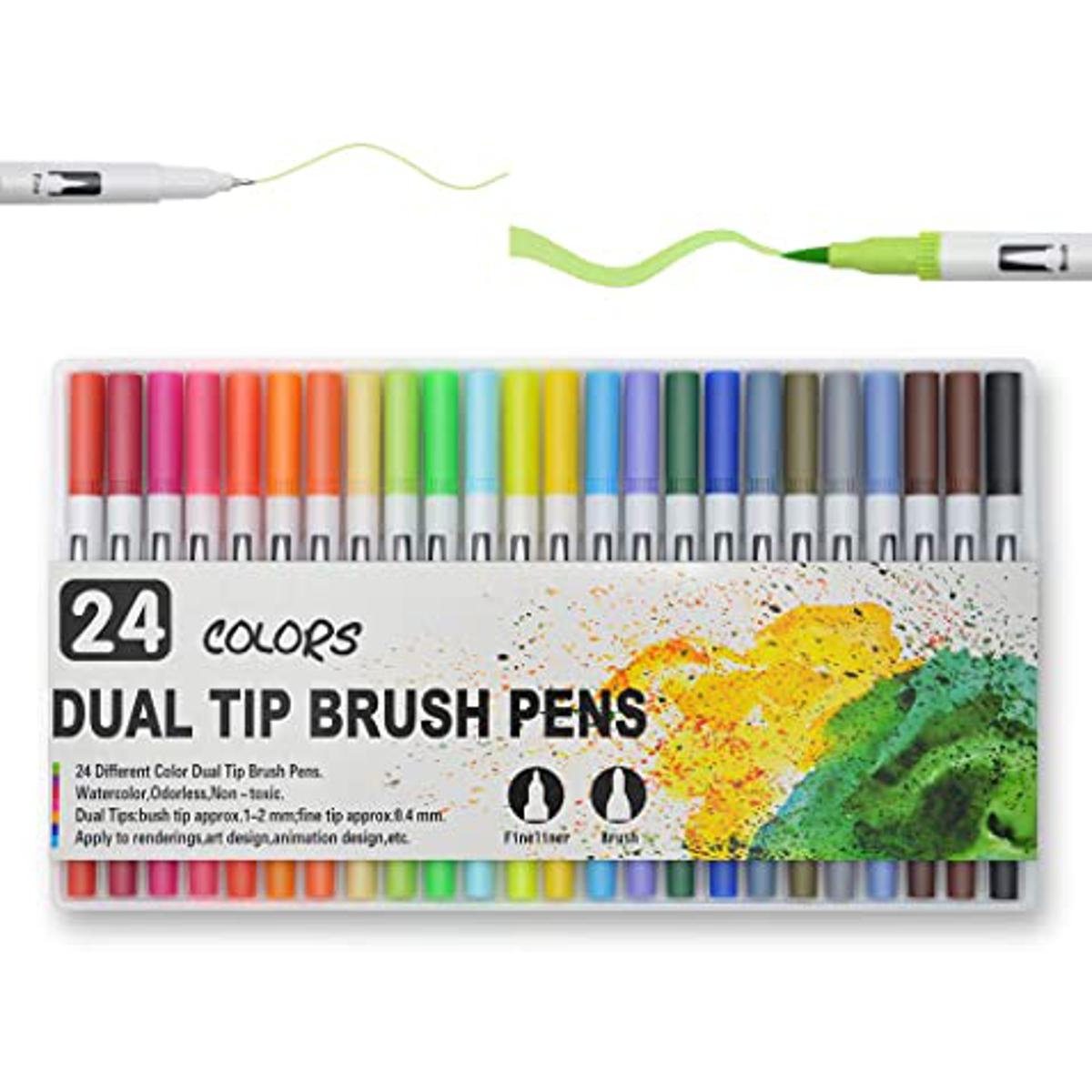 24 Pcs Dual Tip Brush Pens Art Markers Set