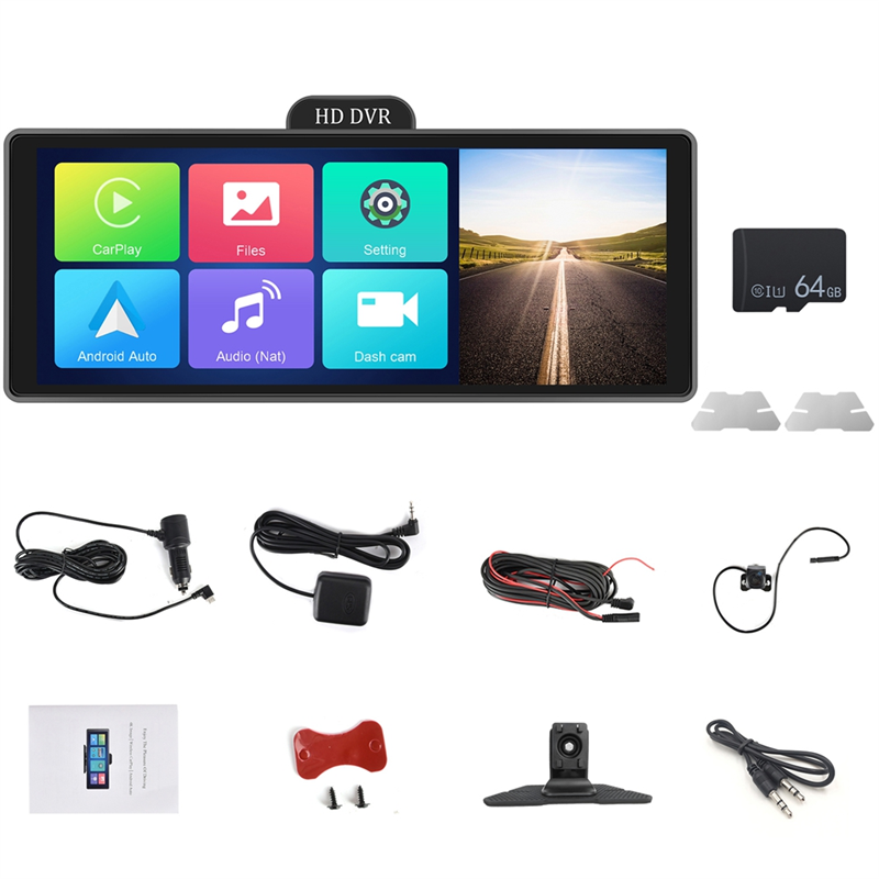 10.26Inch 4K DVR Car Monitor Carplay Android Dash Cam Dual Cameras, B