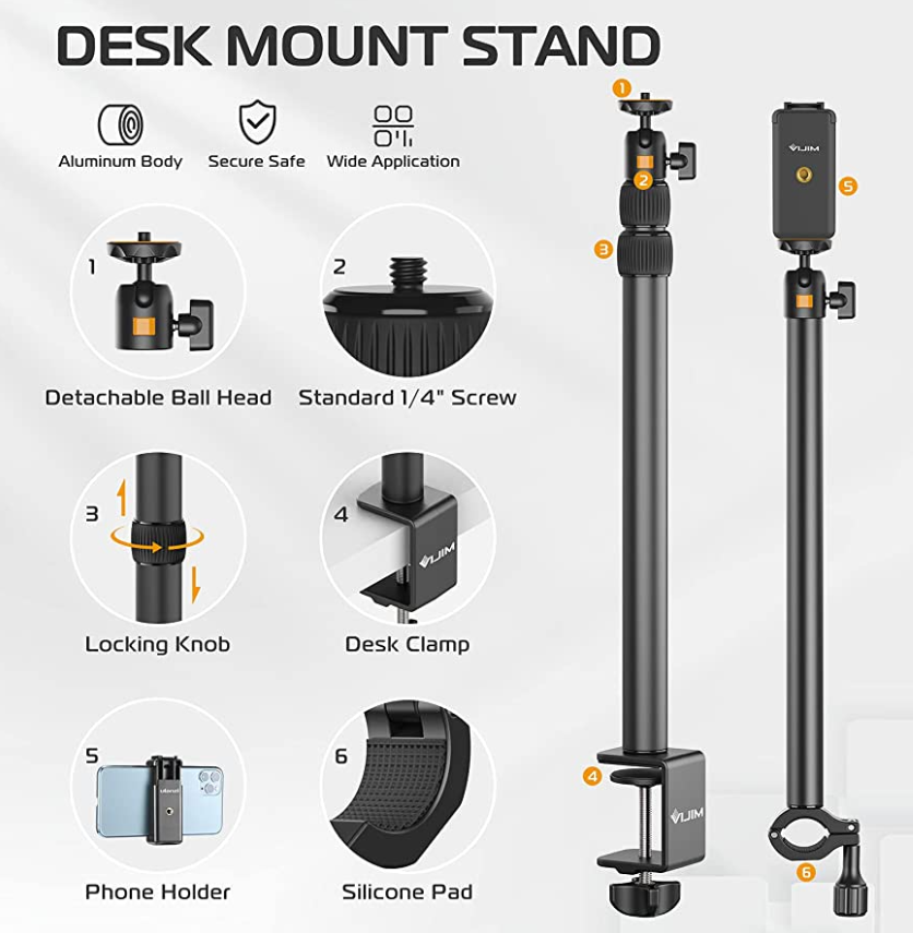 New! Overhead Desk Mount Stand For DSLR, DSLR & Ring Lights (Ulanzi VIJIM-LS02). 