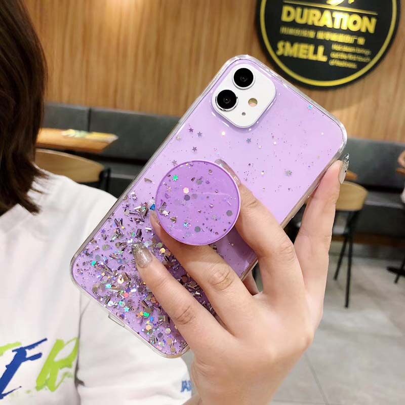 For Samsung Galaxy M13 Case Glitter Bling Soft Stars Moon Sequins Folding Bracket Transparent for Cases Samsung M13 Back Cover Casing. 