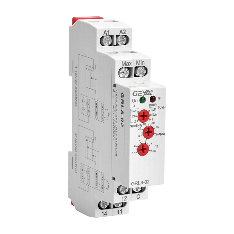 GEYA GRL8-02 Liquid Control Relay Level Control Relay 10A ACDC24V-240V Wide Range Voltage Water Pump Relay. 