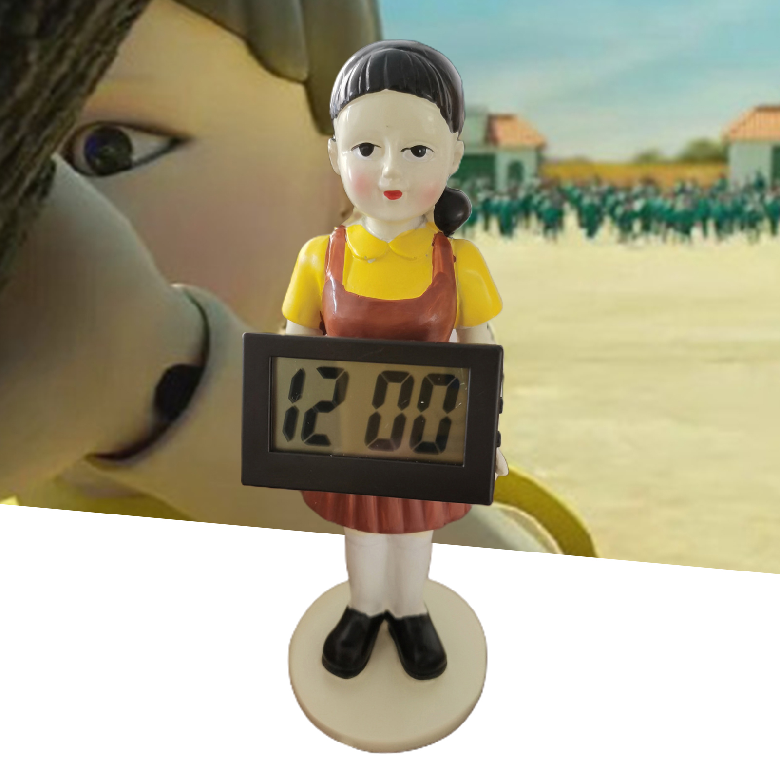 Squid Game Clock Vivid Pattern Clear Screen Lightweight Alarm Clock Wake You Up Red Light Doll for Home Use. 