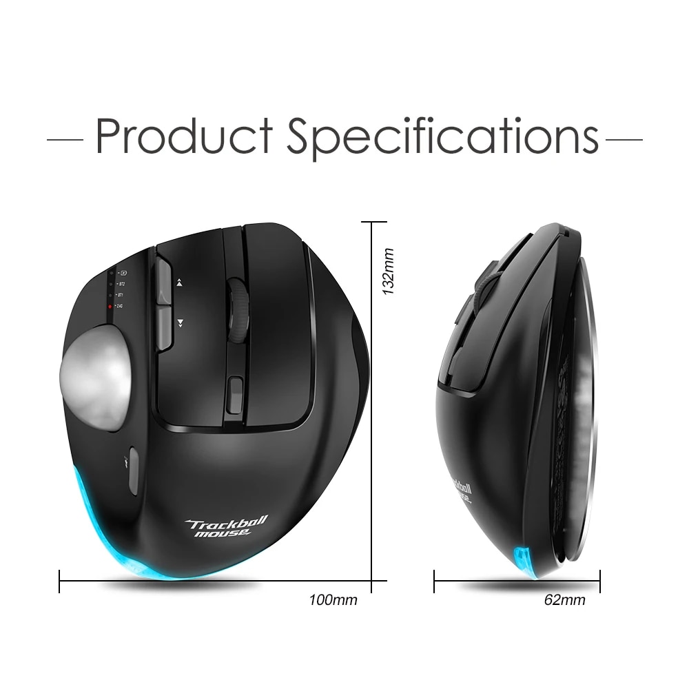 ZELOTES F-33 2.4G Wireless Trackball Mouse Bluetooth Mouse Easy Thumb Control Tracking Mice for Office Drawing Graphic Designer. 